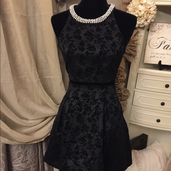 Francesca’s black with velvet flowers dress - Picture 1 of 8